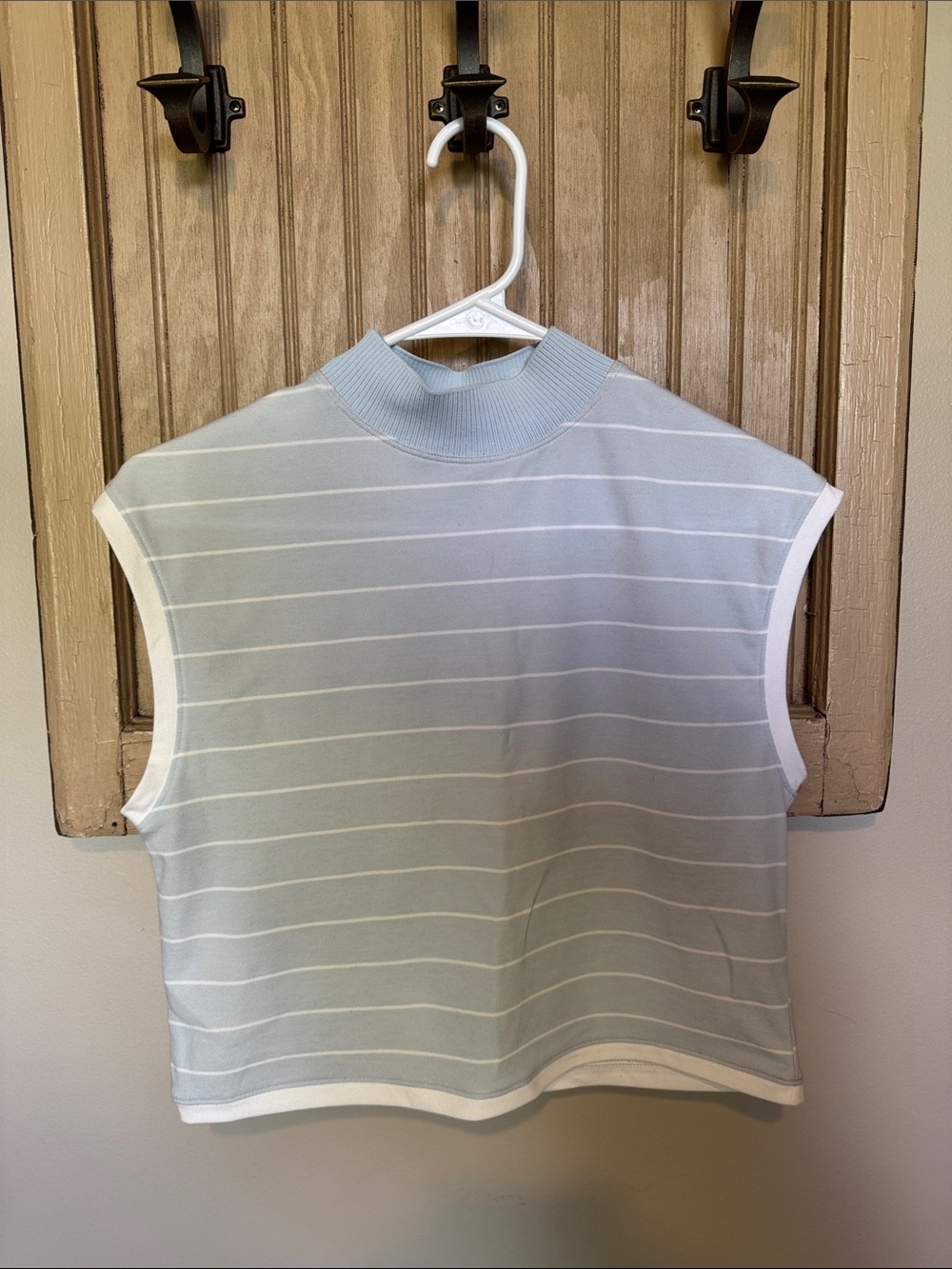 CALIA by Carrie Underwood Striped Sleeveless Mock Neck Crop Tank